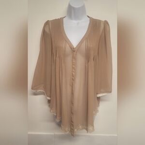 Delicia Sheer Top Pleated Eyelet Cutouts M Like New